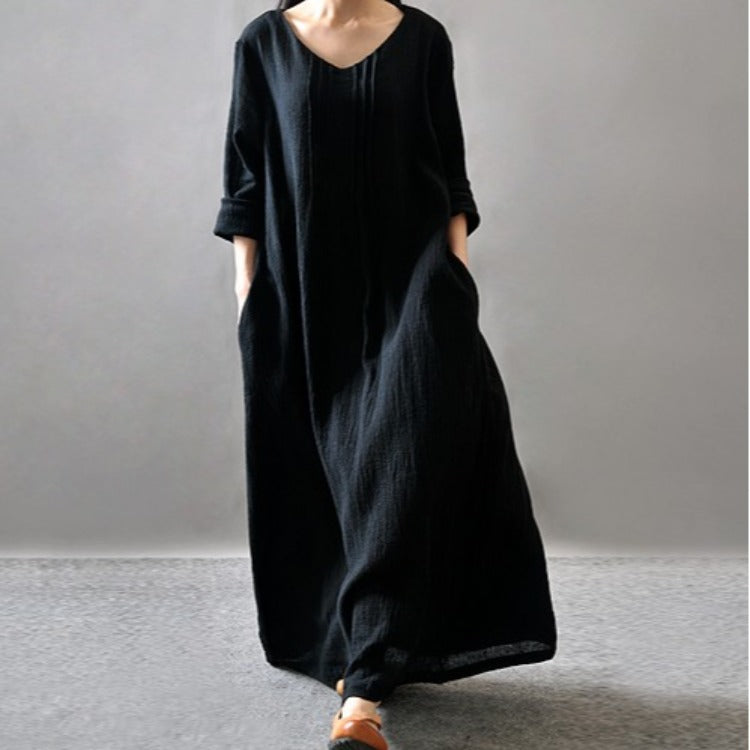 Vireous Textured Linen Robe Plus-Size Dress