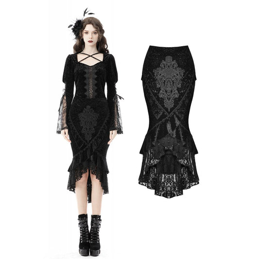 Dark In Love Zira Velvet Fishtail Midi Skirt