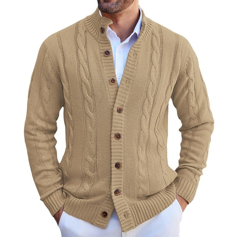 Men's Stand Collar Classic Jacquard Knit Cardigan