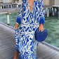 Bold Print Pullover Long Sleeve V-Neck Long Loose Dress, Spring and Summer Collection