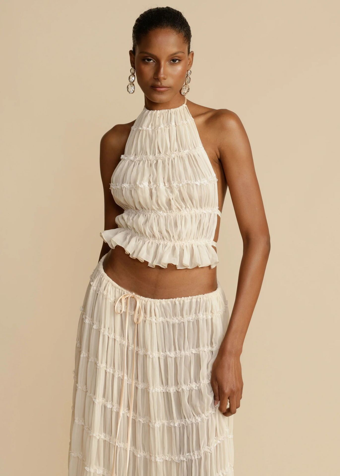 Vireous Two-Piece Ruffled Women's Summer Halter Dress