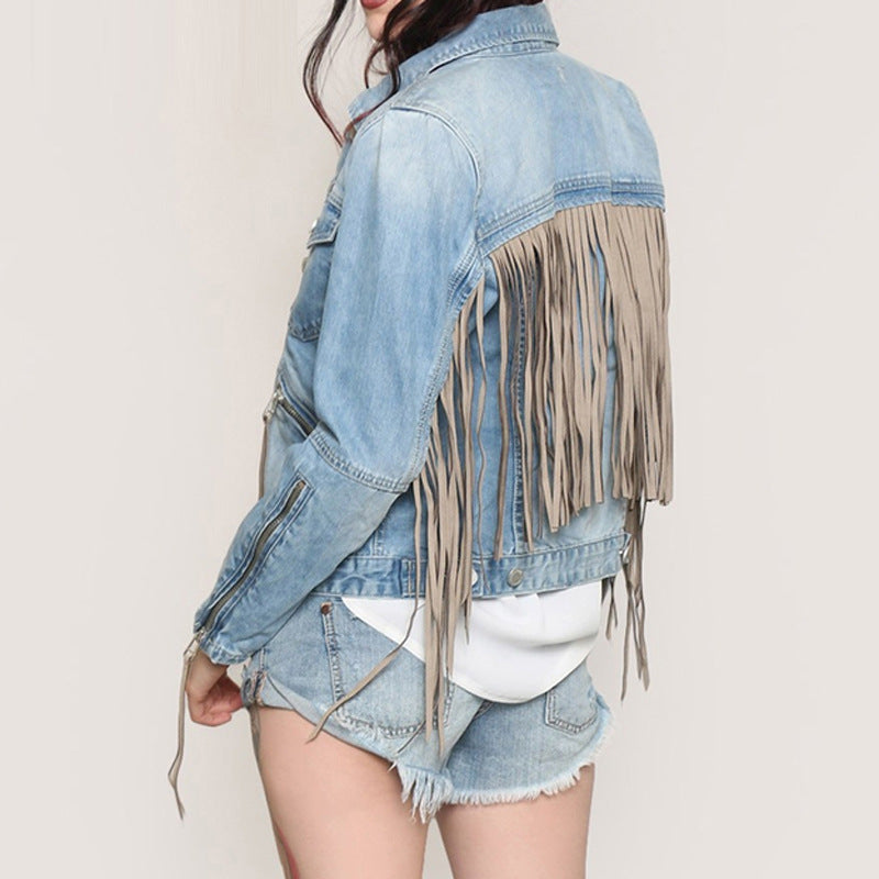 Women's Punk Fashion Fringed Denim Jacket