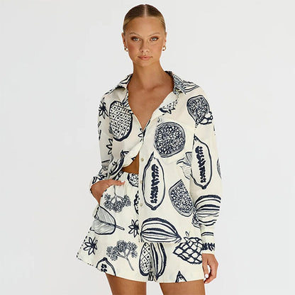 Casual Fruit Print Shorts & Blouse Suit, Spring and Autumn Collection