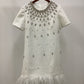 Handmade Glittering Rhinestone Feather Trimmed, Loose Waist Dress