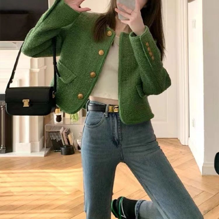 Women's Green Tweed Classic French-Style Tailored Jacket