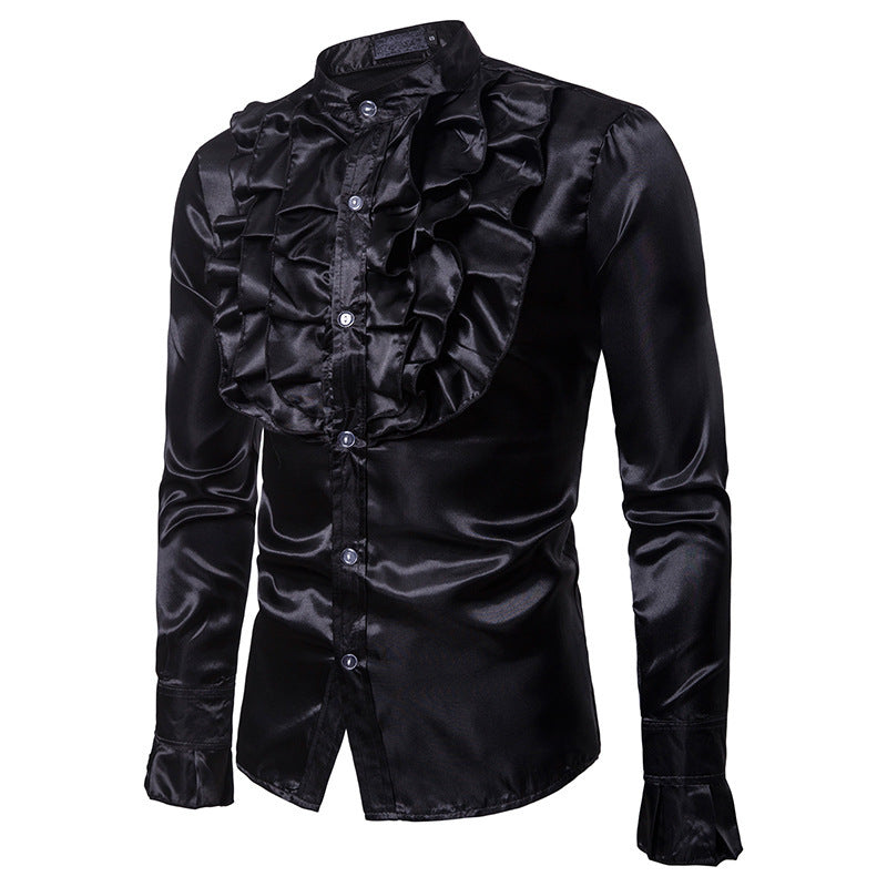 Stage Performance Men's Court Shirt, Fashion Ruffle Shirt