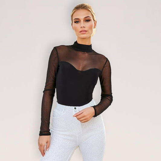Black Slim-Fit Base Wear Voile Sheer Jumpsuit