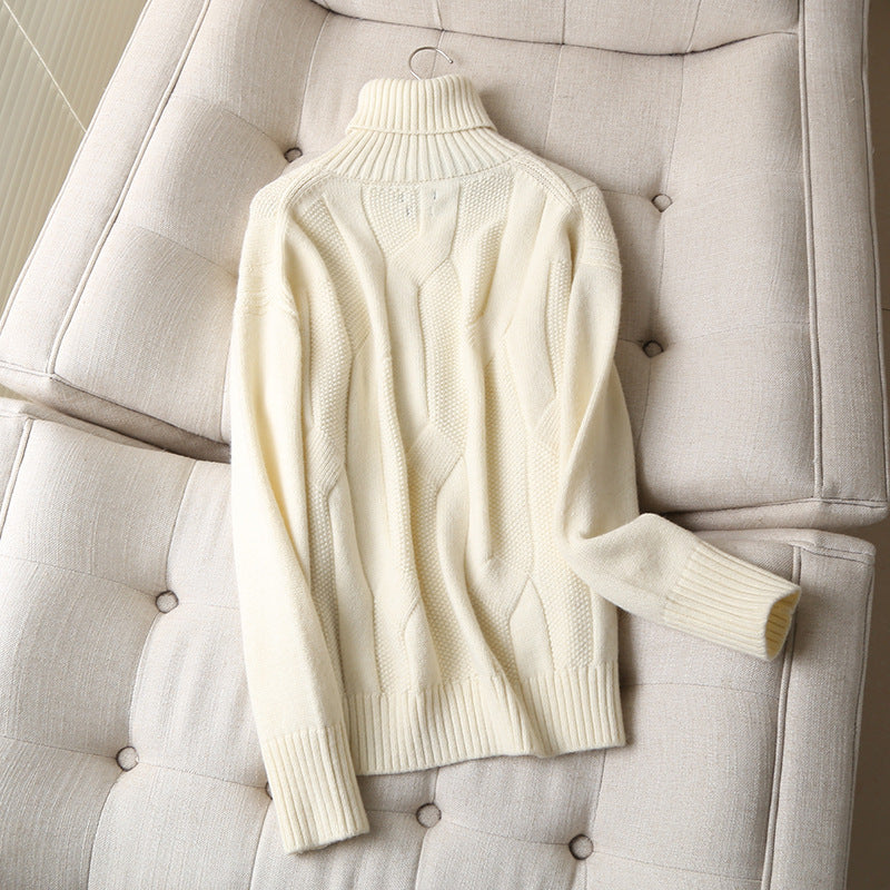 Women's Alpaca Blend Loose Turtleneck Twist Sweater