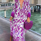 Bold Print Pullover Long Sleeve V-Neck Long Loose Dress, Spring and Summer Collection