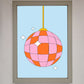 Disco Ball Pink Framed Poster