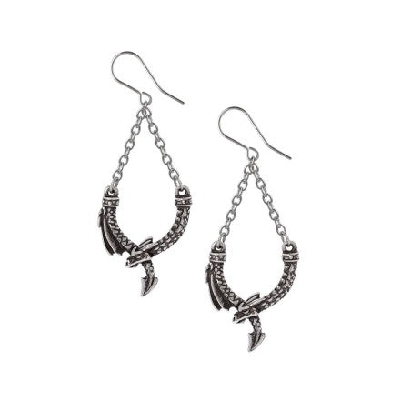 Dragon Earrings, Pewter Chain Danglers Alchemy Gothic