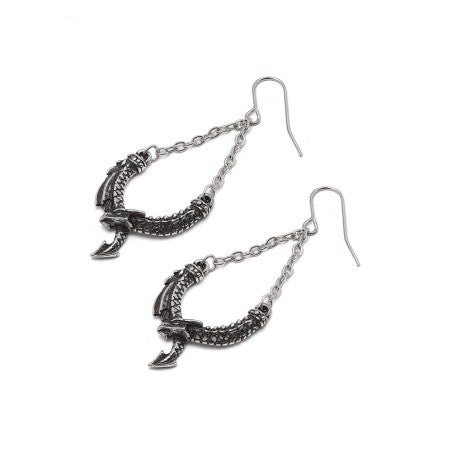 Dragon Earrings, Pewter Chain Danglers Alchemy Gothic