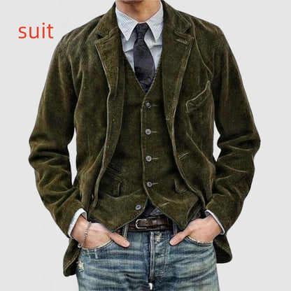 Men's Classic Warm Corduroy Jacket and Waistcoat