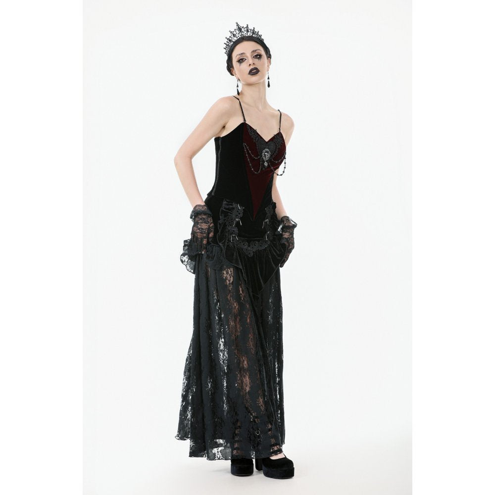 Dark in Love Morrigan Velvet and Lace Chain-Detail Bodysuit