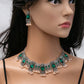 Vintage Emerald Earrings, Ethnic Style, Square Tassel Bead Pendant Jewellery Set