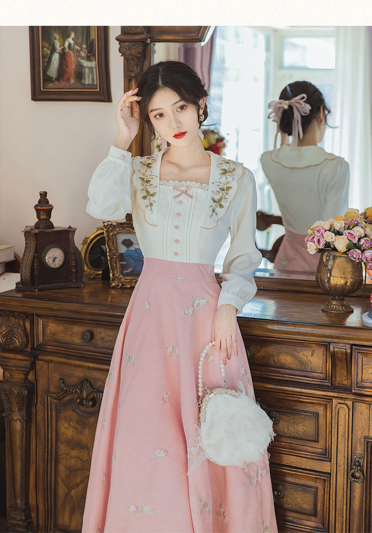 Vireous Retro French Romantic Pastoral-Style Dress