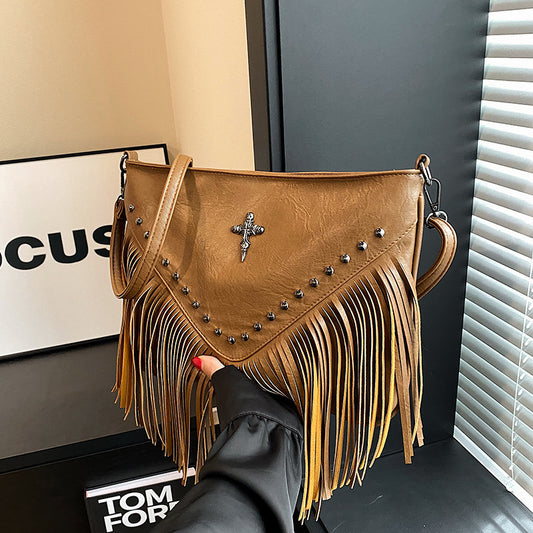 Women's Fashion Western-Style Tassel Leather Crossbody Bag