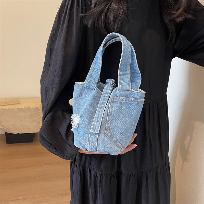 Women's Fashion Denim Portable Bucket Bag