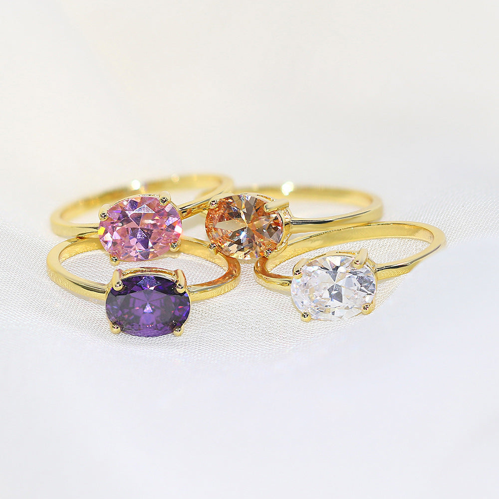 Women's Engagement Ring, Traditional Four-Claw Zirconia Gold Plated