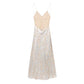 Vireous Shimmering Foil-Printed Sheer Embellished Evening Dress