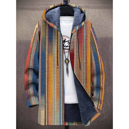 Men's Coat, Boho Hippy Multicolour Print Hooded Jacket