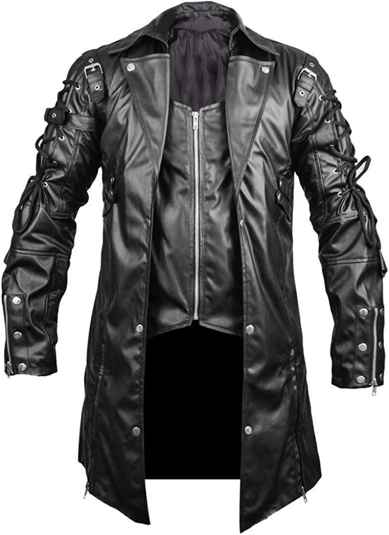 Medieval Punk Goth Hipster-Style Leather Coat, Plus Sizes