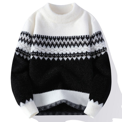 Men's Jacquard Fashion Pullover Knitted Norwegian-Style Sweater