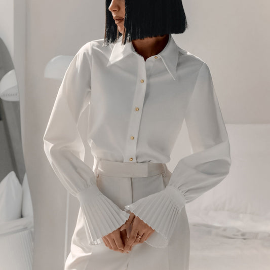 Elegant French-Style Ruffled Women's Workwear Blouse