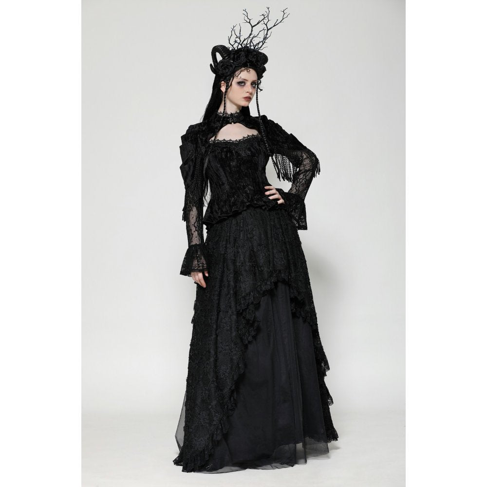 Dark in Love Fleur Gothic Rose-Embossed Velvet Long-Sleeve Top