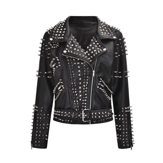 Black Leather Studded Stylish Heavy Punk Jacket