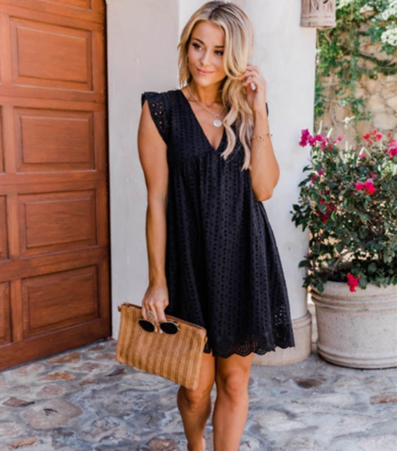 Lightweight Jacquard Dress with Pockets, Summer Sleeveless Cut-Out Beach Midi Dress