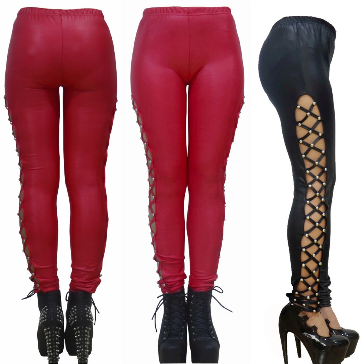Punk-Style Faux Leather, Patent Leather Matte Cropped Pants