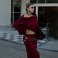 Ribbed Knit Fashion Off-Shoulder Sweater and Skirt Two-Piece