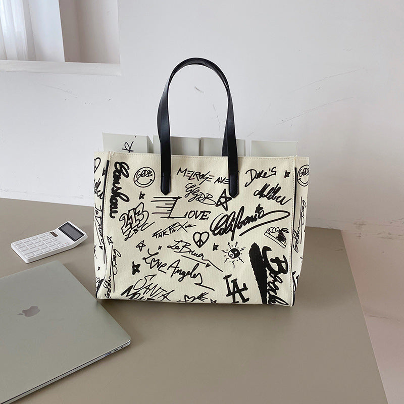 Book Lover, Graffiti Design Large-Capacity Canvas Handbag