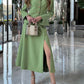 Women's Blazer and Slit Skirt Suit, Avocado Green