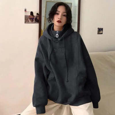 X-Chill Loose Embroidered Women's Velvet Soft Hoodie