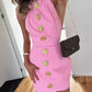 Vireous Sleeveless Backless Cocktail Dress with Feature Rose Button Design