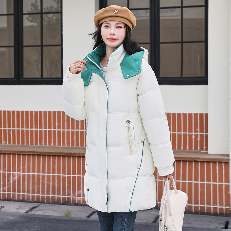 Loose Down Cotton-Padded Women's Coat Mid-Length, Candy Colours