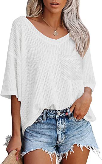 Vireous Textured V-Neck Women's Top With Patch Pocket