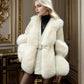 Vireous Rich Faux Fox Fur Women's Belted Jacket