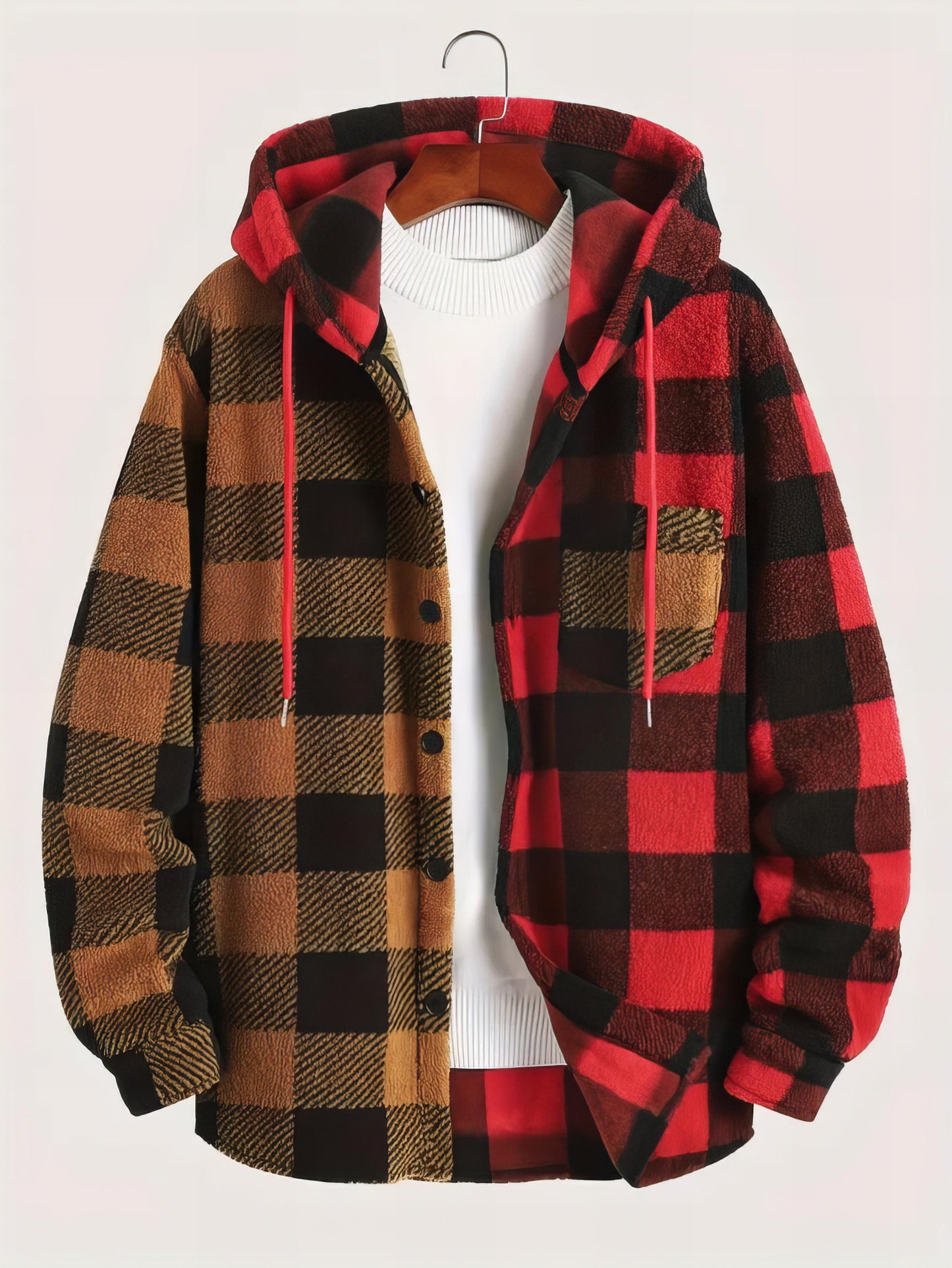 Men's Plaid Hooded Warm Long Sleeve Sweatshirt