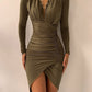 Tailored Chain Print Ruched-Waist Slim Dress