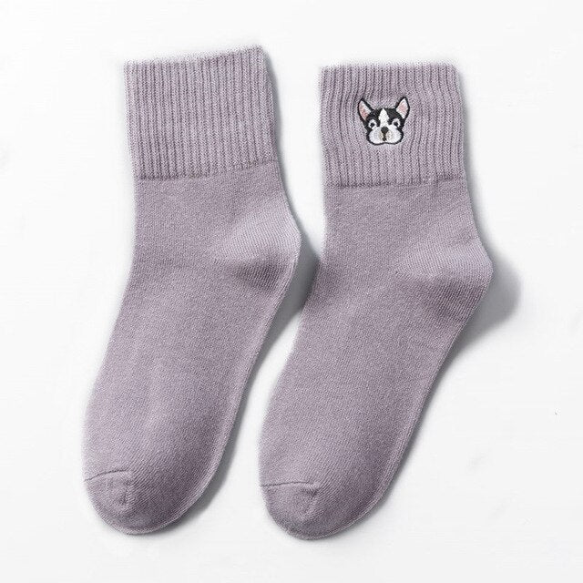 French Bulldog Women's Embroidered Socks