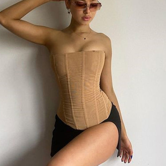 Vireous Mesh Tube Cropped Summer Corset Top