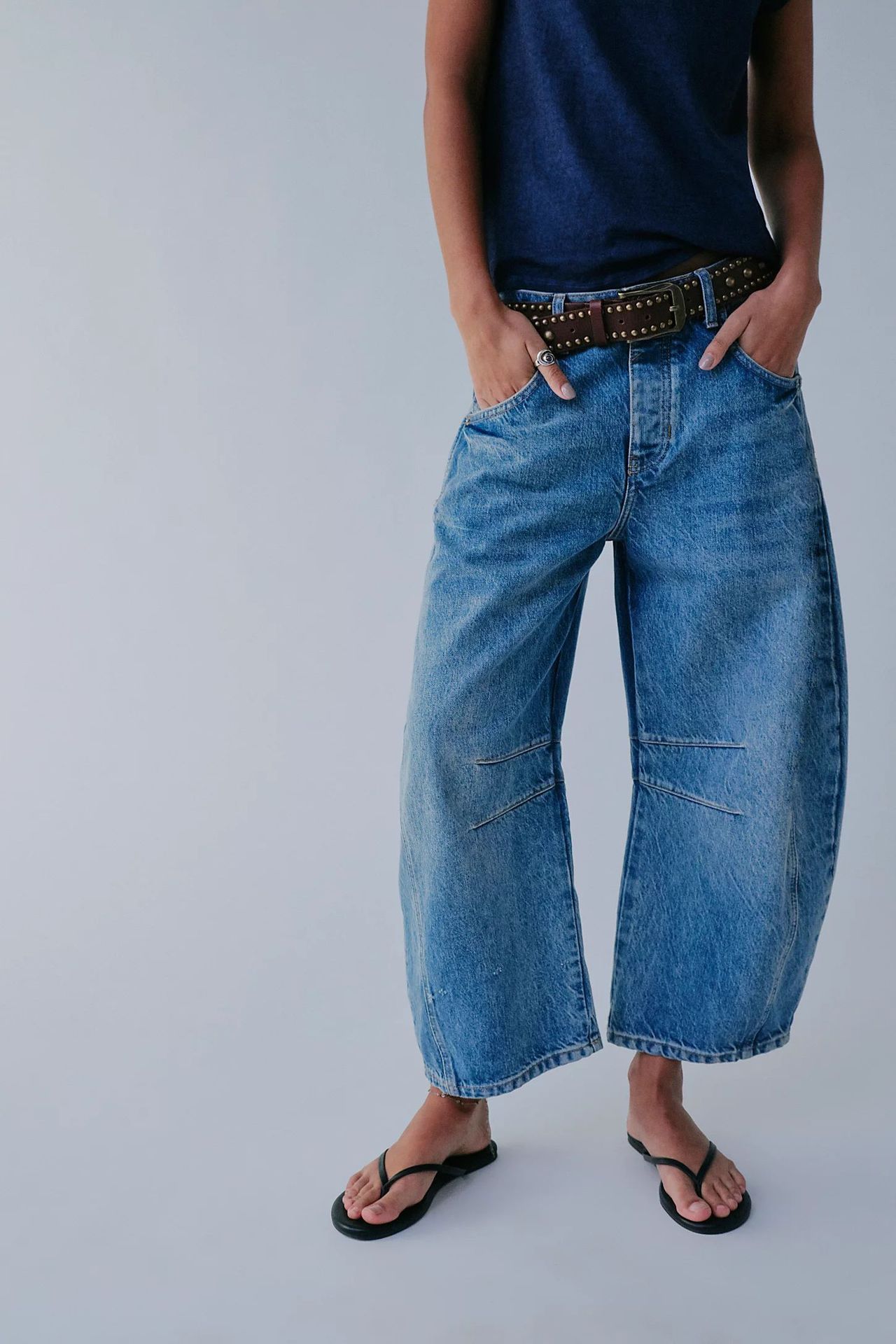 High-Stretch Mid-Rise Barrel Jeans, Fashion Wide Leg Women's Jeans