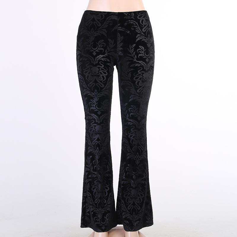 Vireous Women's Black Suede Embossed Casual Trousers