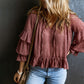 Vireous V-Neck Lace-Up Ruffled Stitching, Hipster Chiffon Top