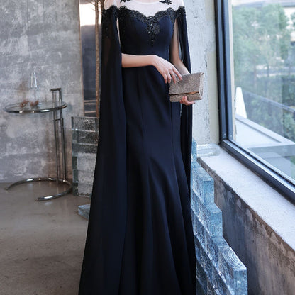 Vireous Classic Elegant Black Evening Dress