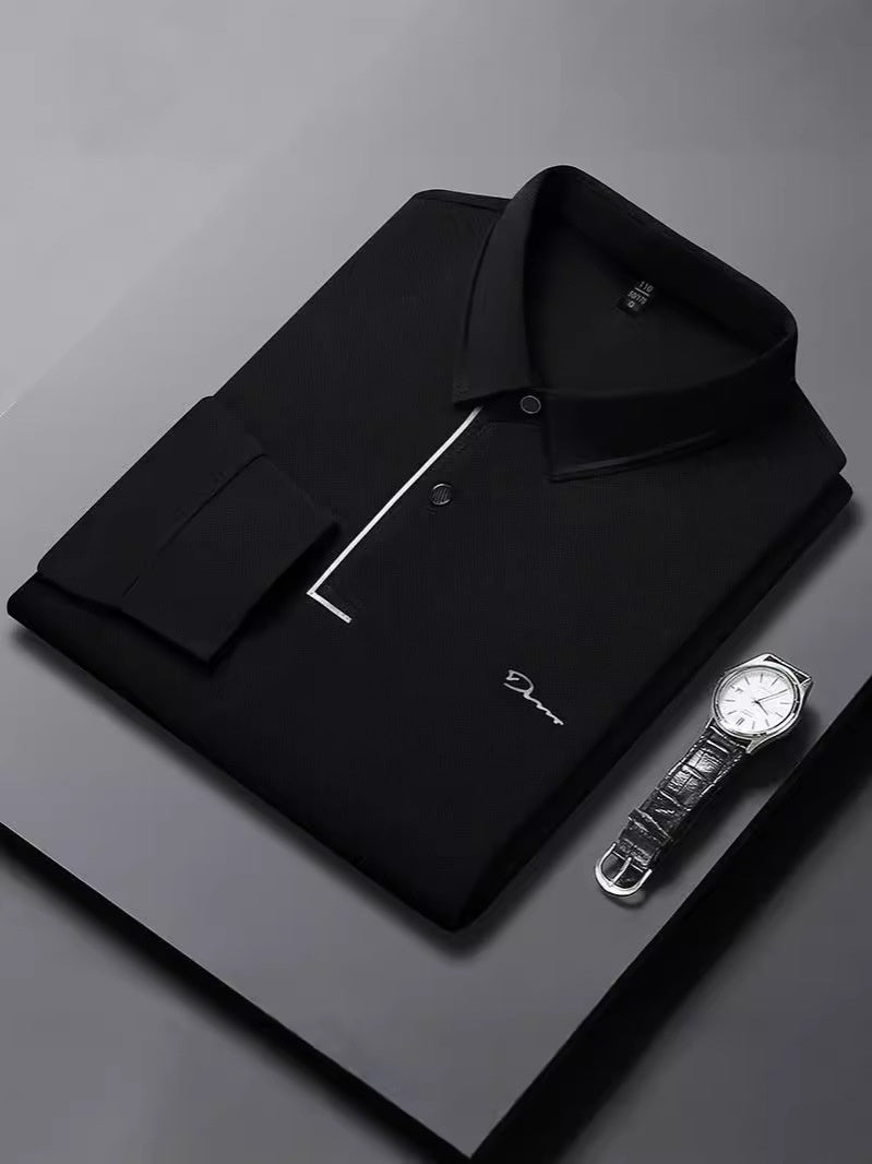 Men's Spring and Autumn Stretch Long-Sleeve Polo Collar Shirt