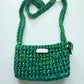 Metallic Green Handmade Crochet Festival Bag, Long Crossbody Strap